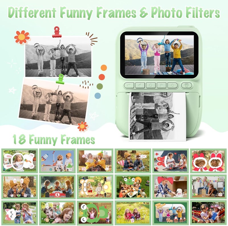 Gofunly Kids Camera Instant Print, 3.0" HD 32MP 1080P Toddler Digital Camera with 3 Rolls of Printer Paper, Birthday Gifts Toy for 3-12 Year Old Girls Boys with 32GB SD Card-Green - Image 5
